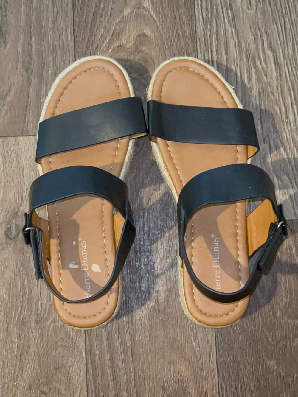Pierre Dumas Black Double-Strap Flat Sandals